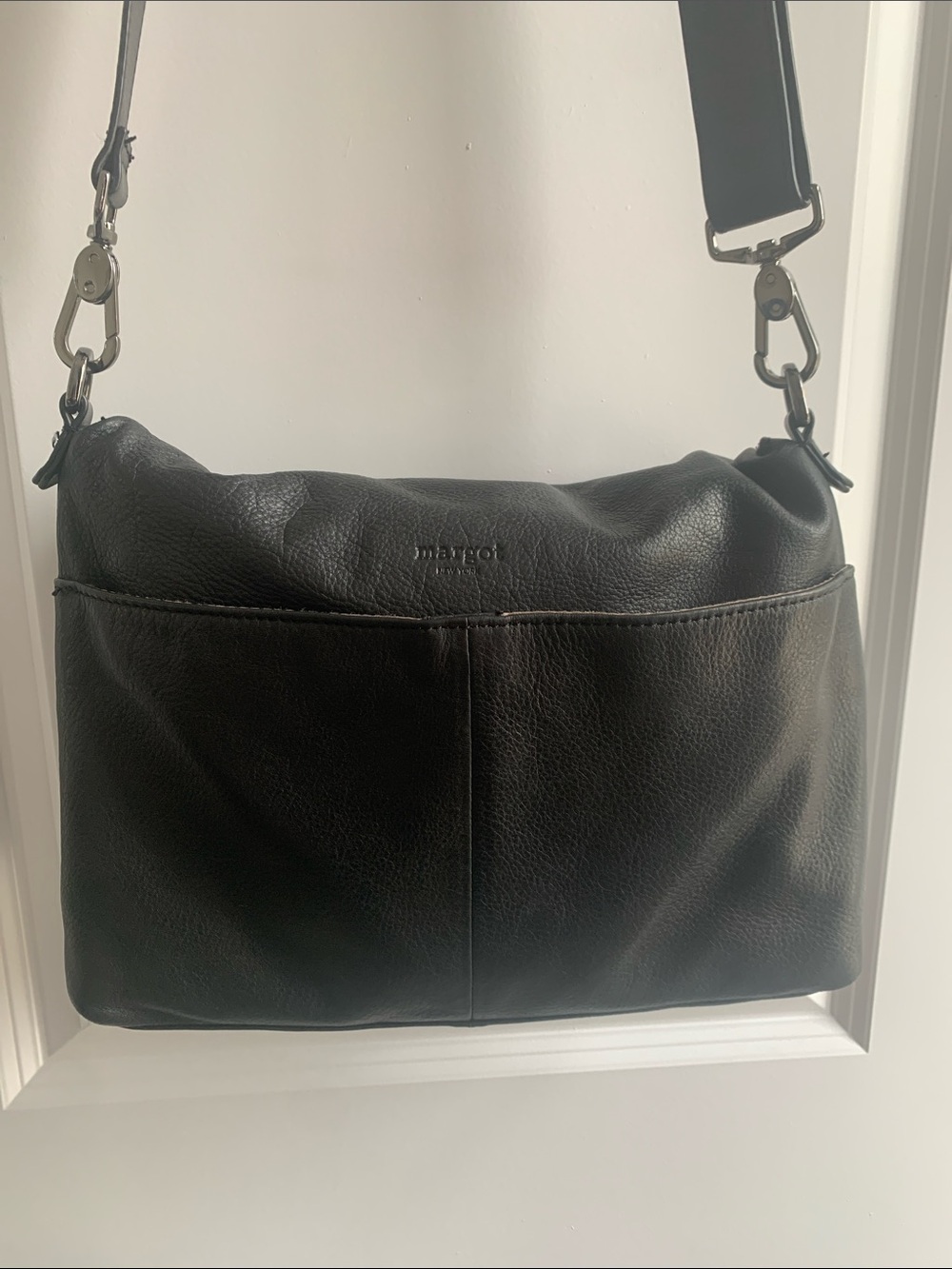 margot Black Leather Fold-Over Crossbody Bag with Removable Strap